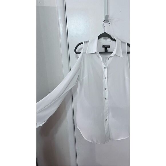 INC INTERNATIONAL CONCEPTS SHEER WHITE COLD SHOULDER LONG SLEEVE BLOUSE SZ 4V - Picture 4 of 11